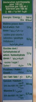 Boisson de soja Calcium  Vitamine D - Tableau nutritionnel