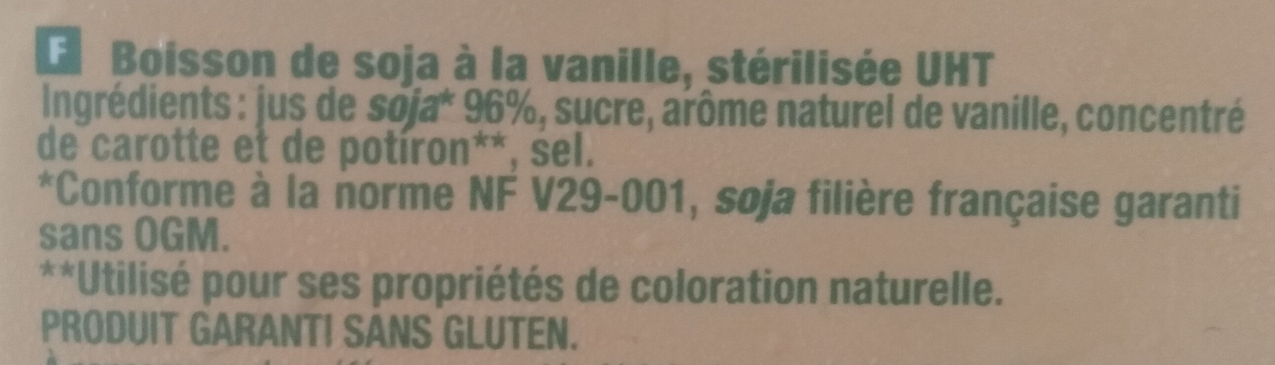 Boisson de Soja à la vanille, stérilisée UHT - Ingrédients