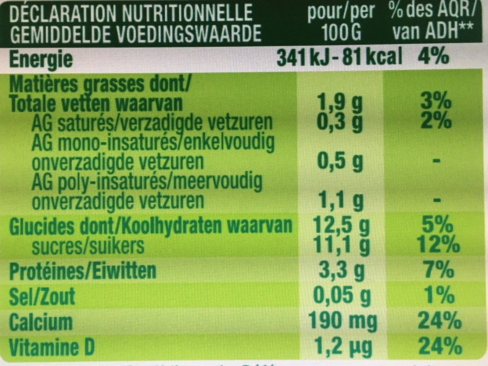 Texture Velours sur lit d'Abricot - Nutrition facts - fr