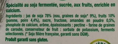 Dessert végétal aux morceaux de fruits, Poire Amandes (4 Pots) - Ingredients - fr