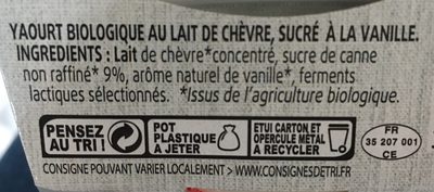 Yaourt De Chevre Vanille 2 x - Ingrédients