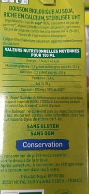 So soja Calcium - Tableau nutritionnel