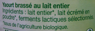 Yaourt brassé nature Bio - Ingredients - fr