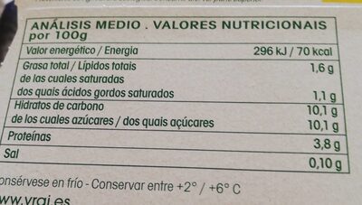 Bífidus sabor vainilla ecológico - Informació nutricional - es