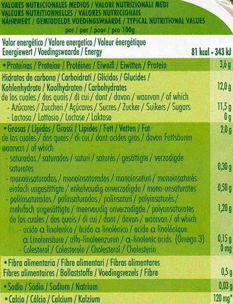 Spécialité au soja fermenté à l'abricot et à la goyave - Informació nutricional - es