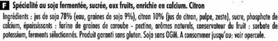 Especialidad vegetal de soja con pulpa de limón sin lactosa - Ingrédients