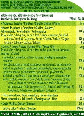 Especialidad vegetal de soja con pulpa de limón sin lactosa - Tableau nutritionnel