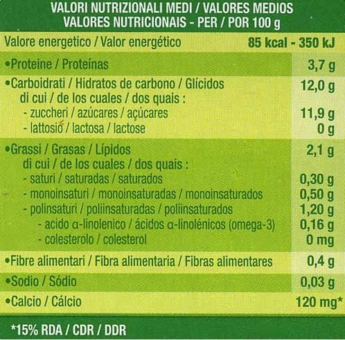 Postre de soja melocotón - Información nutricional