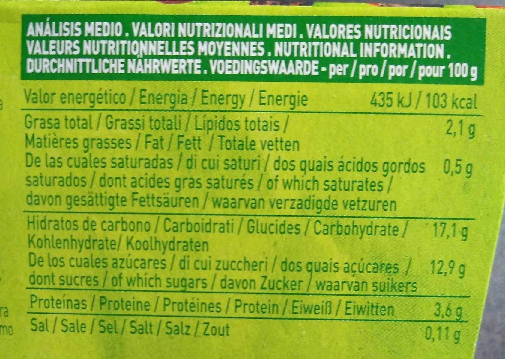 Postre de soja Chocolate - Información nutricional