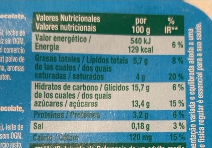 Natillas chocolate y coco - Nutrition facts - es