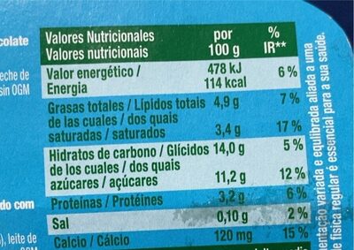 Postre vegetal Sabor Chocolate blanco - Informació nutricional - es