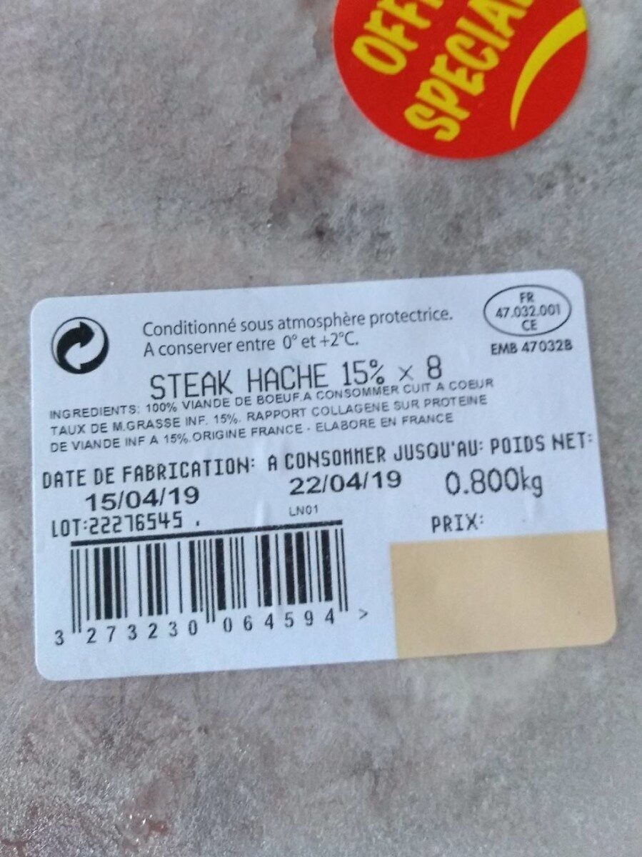 Steak haché 15% X8 - Product - fr