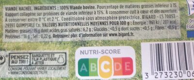 Haché plein air 15% matiere grasse Bigard barq.700g s/atm - Nutrition facts - fr