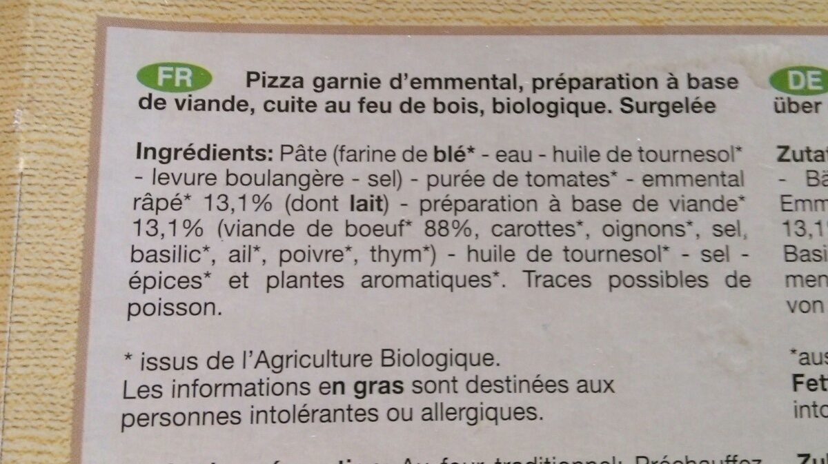 Pizza Bolognaise BIO - Ingredients - fr