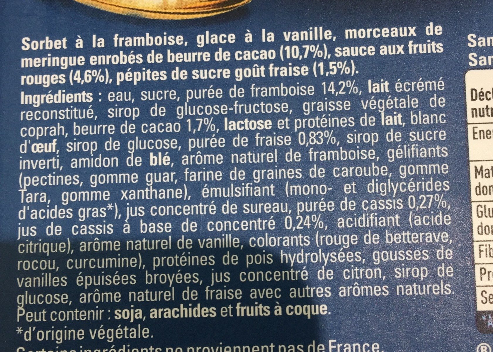 Signature Vacherin Framboise - Ingredients - fr