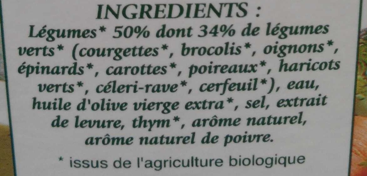 Mouliné de légumes verts bio - Ingrédients