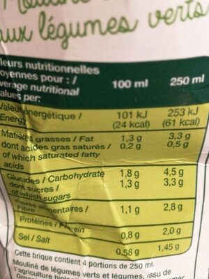 Mouliné d'antan aux légumes verts Bio - Nutrition facts - fr