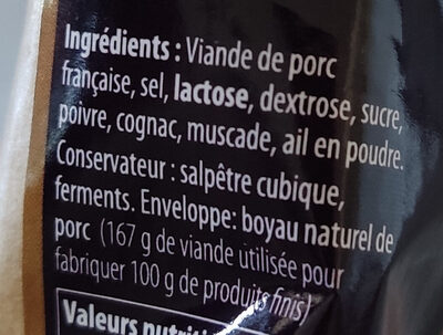 Saucisse sèche Artisanale du Massif Central - Ingredienser - fr