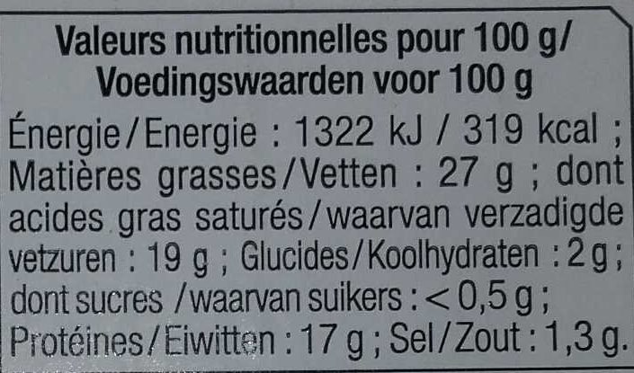 Bon Mayennais à Chauffer et Picorer Poivre 4 Saisons (27% M/G.) - Tableau nutritionnel