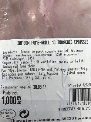 Jambon fumé-grill - 成分 - fr