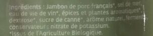 Jambon de Vendée Bio - 成分 - fr