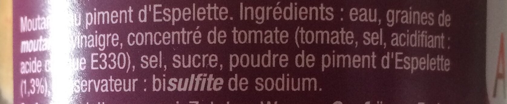 Moutarde au Piment d'Espelette - Ingrédients