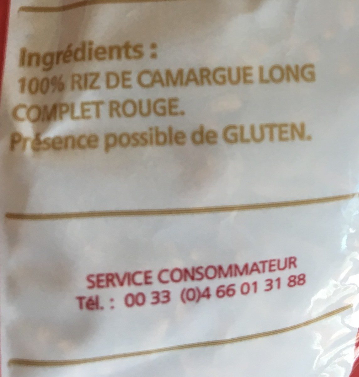 Grand Badon riz long complet rouge de camargue - Ingredientes - fr