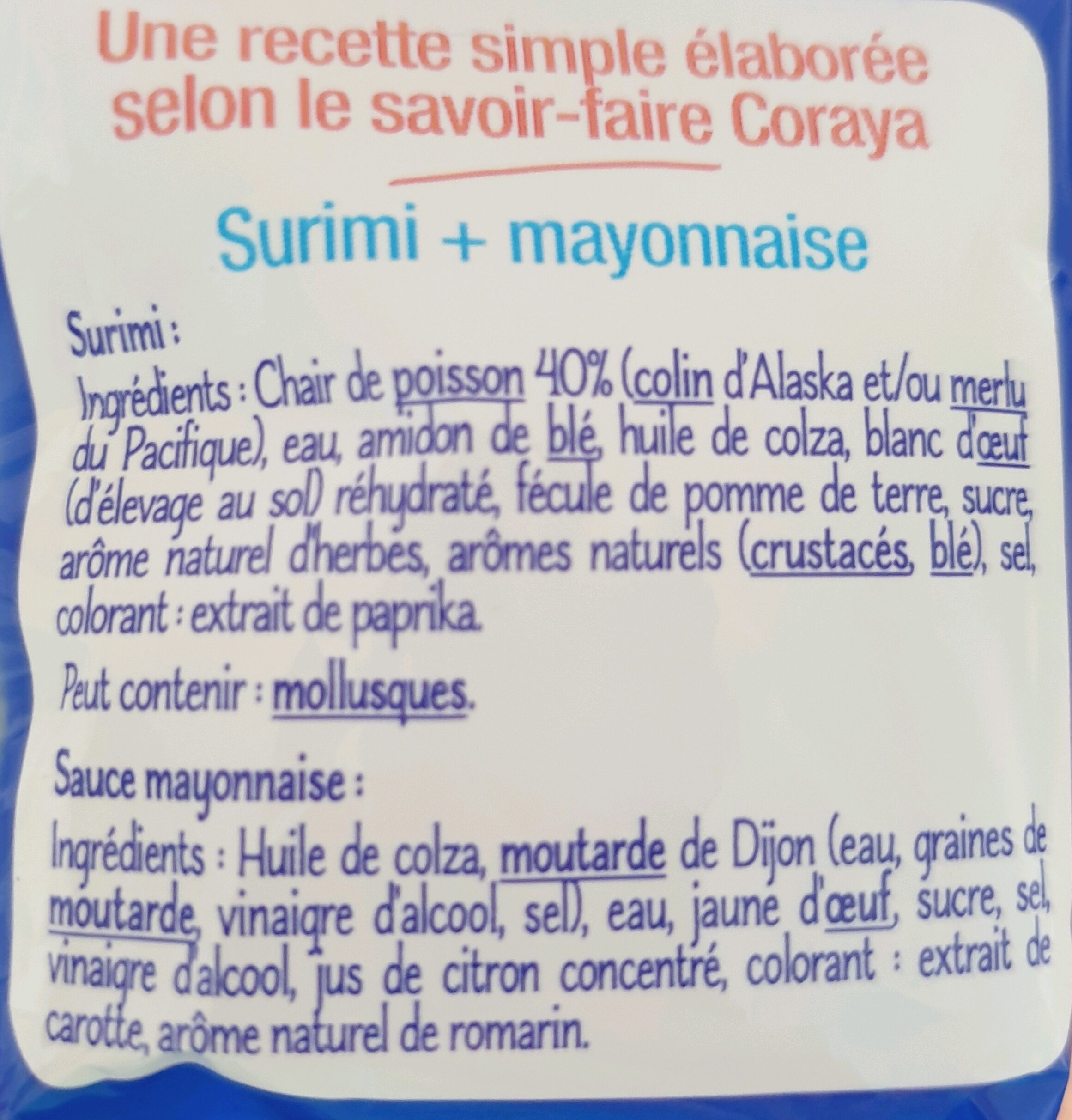 Petits Coraya avec sauce mayonnaise - Ingrédients