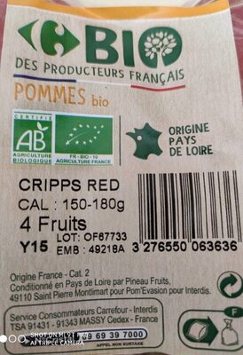 Pommes bio - Nutrition facts - fr