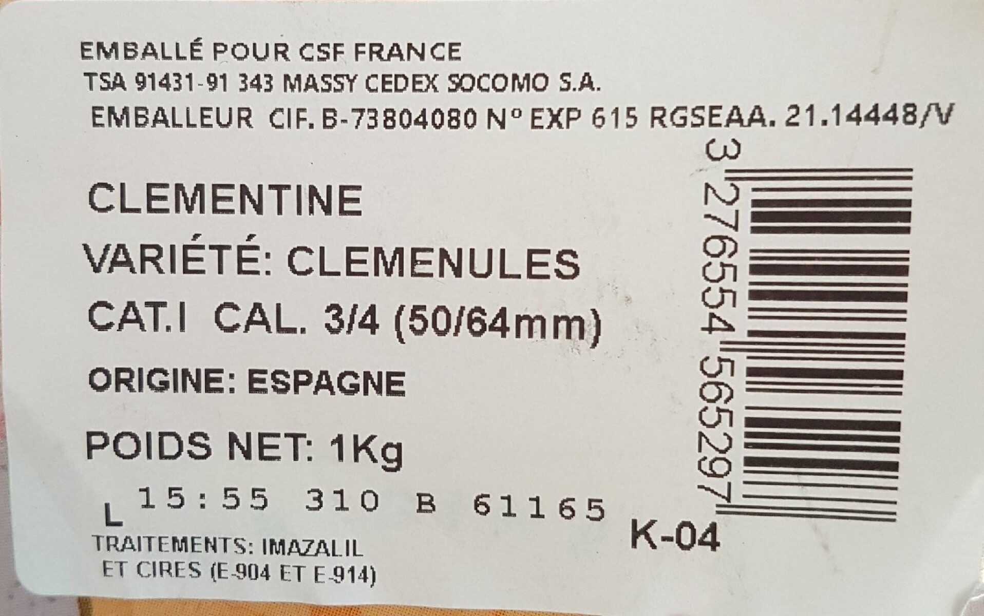 Clementine - Nutrition facts - fr