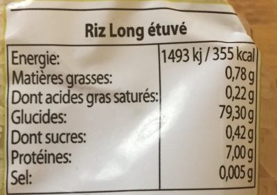 Riz Long Étuvé - Tableau nutritionnel