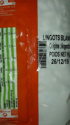 Lingots Blancs - Ingredientes - fr