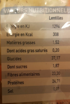 Lentilles vertes - حقائق غذائية - fr