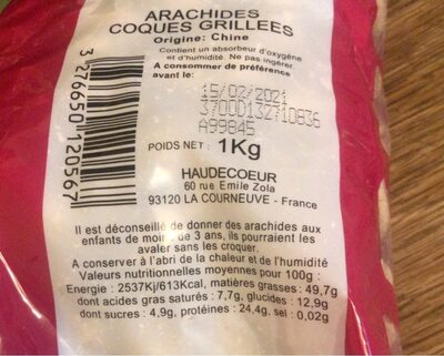 Arachides Coques Grillées - Nutrition facts - fr