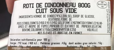 Rôti De Dindonneau Cuit 800 Grammes - Ingredients - fr