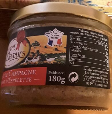 Terrine de campagne au piment d'espelette - حقائق غذائية - fr