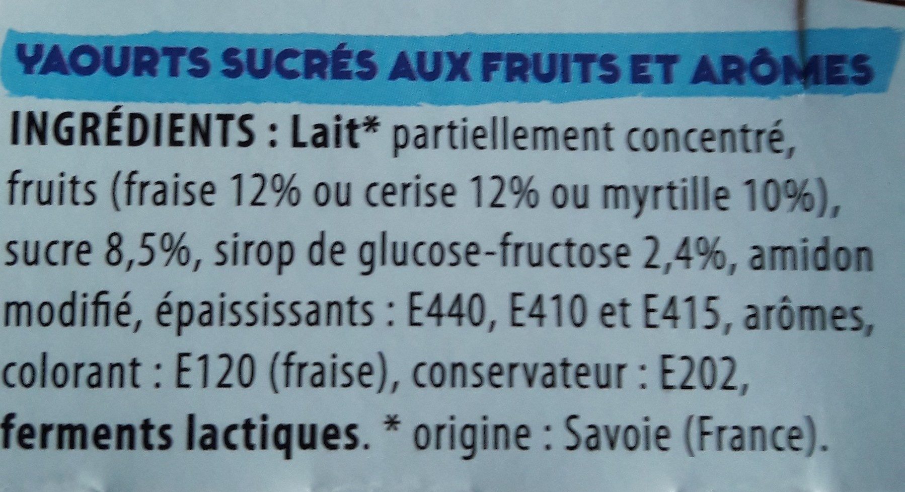 Yaourts sur lit de fruits - Ingredients - fr