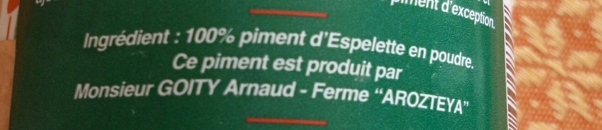 Piment D'espelette En Poudre, - Ingredients - fr