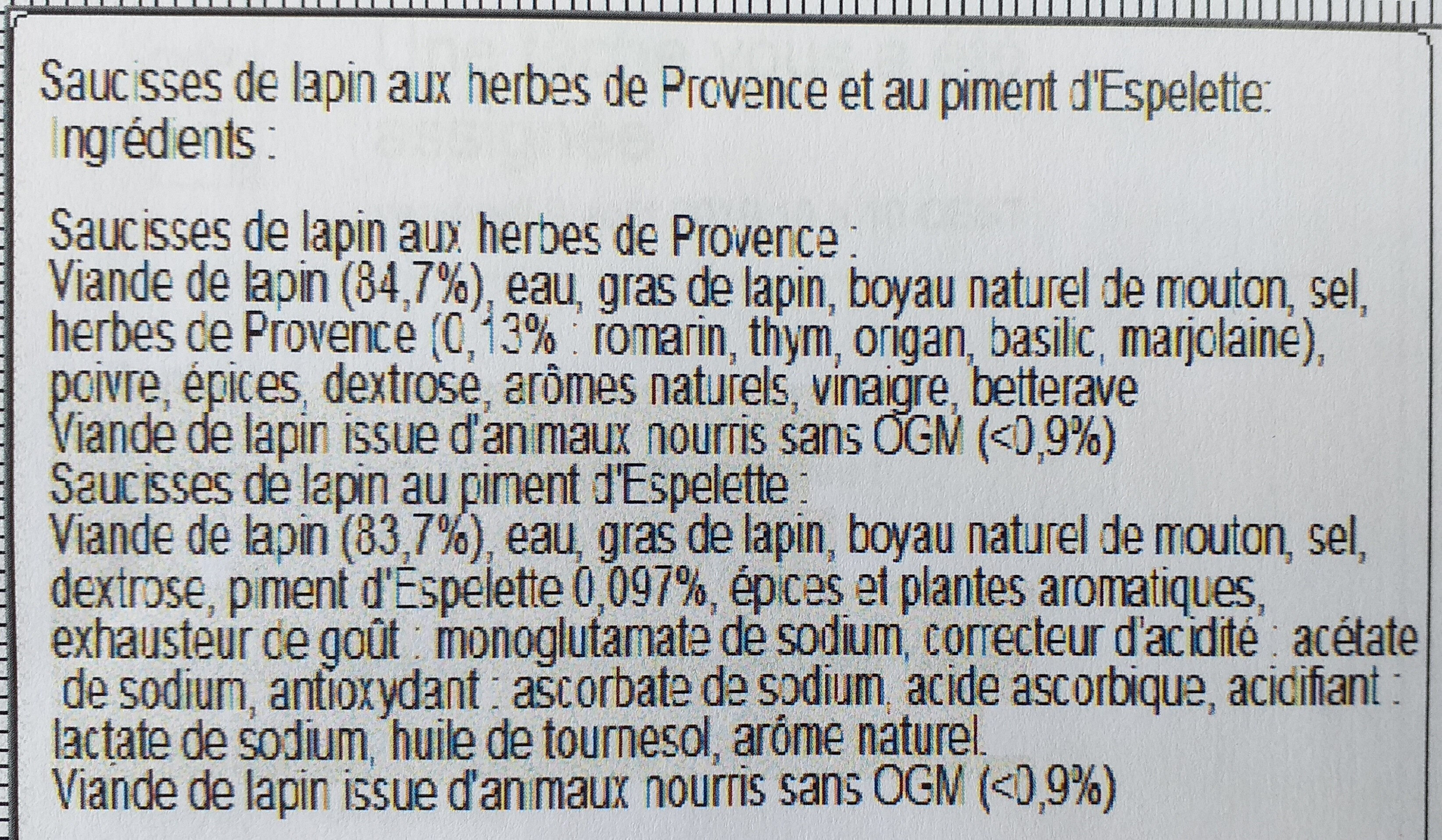 Le Lapin - Mini saucisse - Ingredients - fr