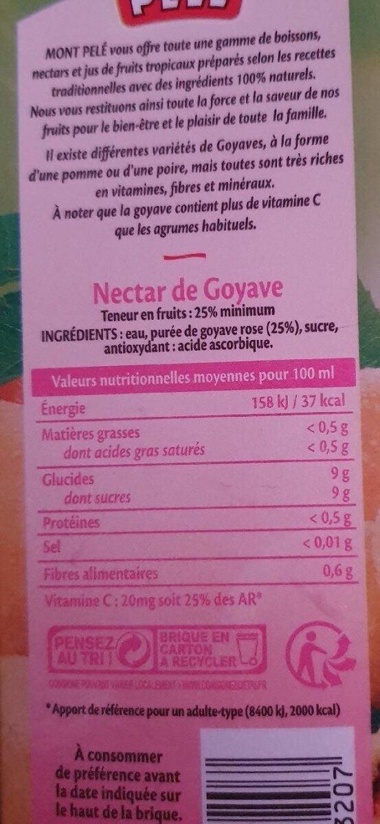 Nectar Goyave - Nutrition facts - fr