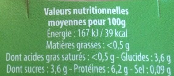 Fromage Frais Nature Malo 0%* *matières grasses sur produit fini - Tableau nutritionnel