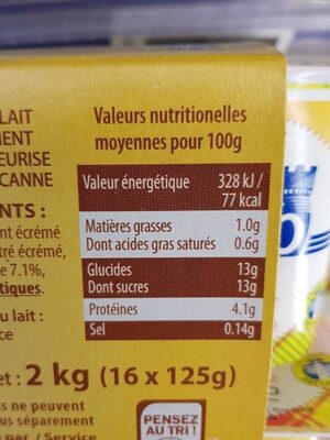 Yaourt au sucre de canne - Nutrition facts - fr