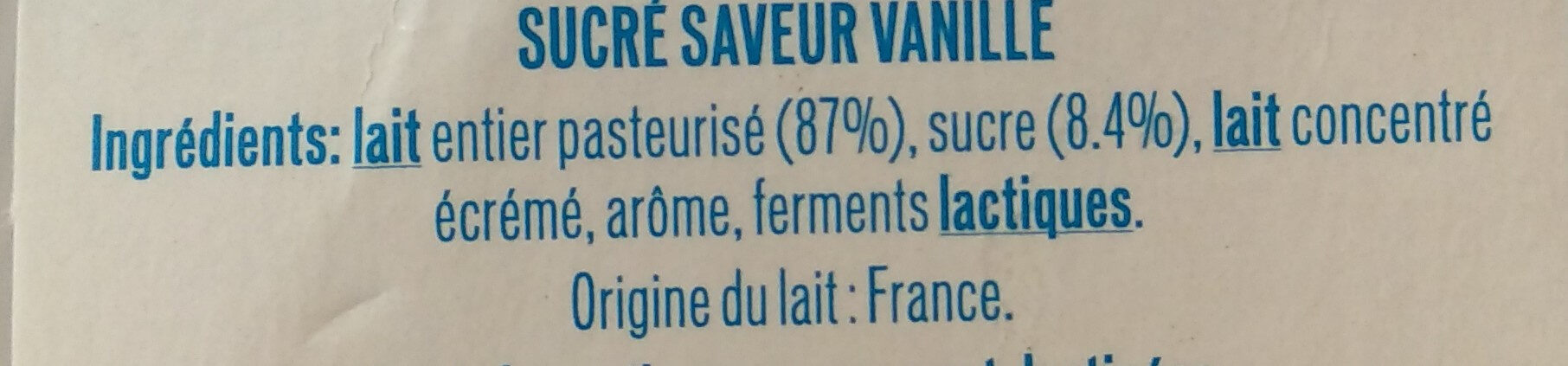Yaourt au lait entier Saveur Vanille - المكونات - fr