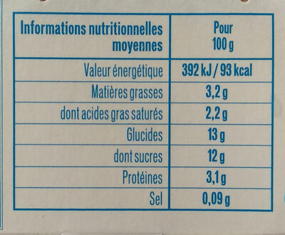 Yaourt au lait entier Saveur Vanille - حقائق غذائية - fr