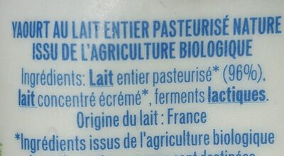 Yaourt Nature BIO - Ingredients - fr