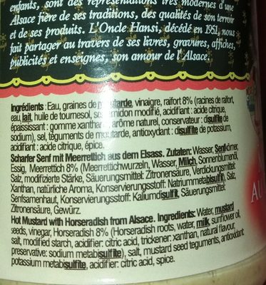 Moutarde Forte au Raifort D'ALSACE - Ingrédients
