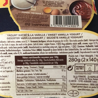 Yaourt VANILLE - Nutrition facts - fr
