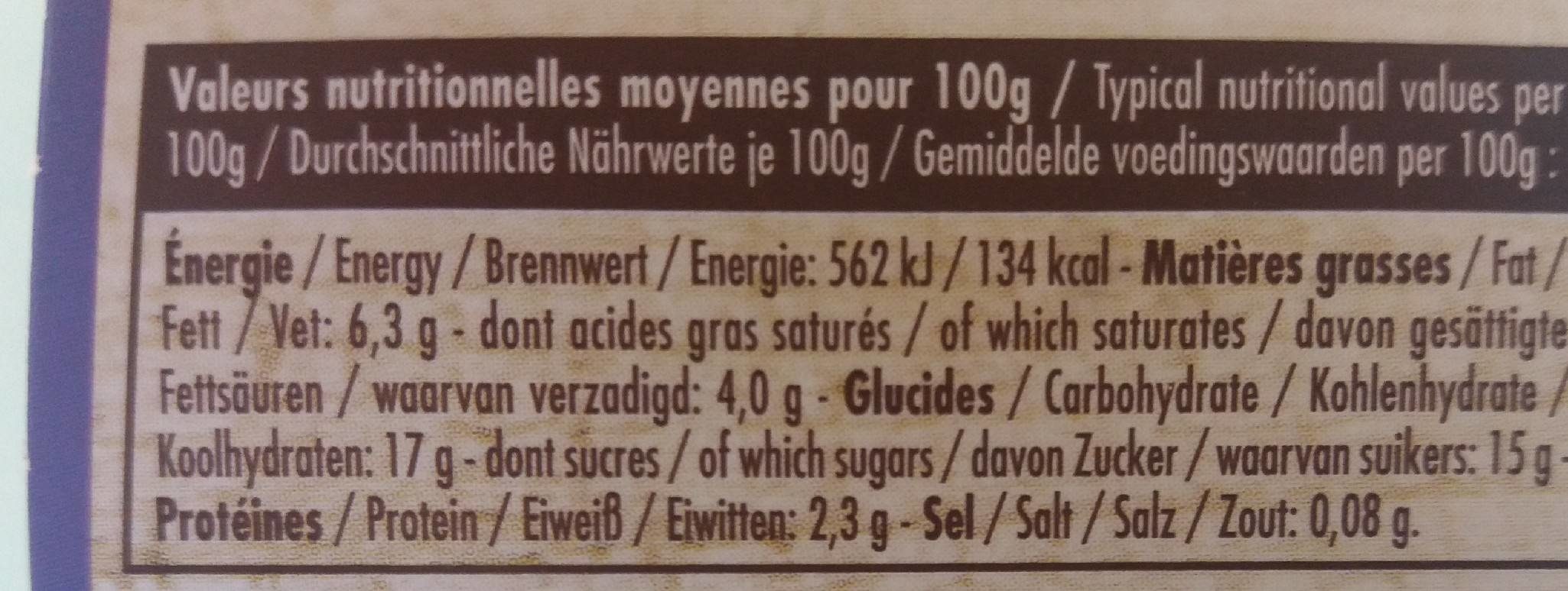 140G Yaoury Bicouche Mure / Myrtille La Fermiere - Tableau nutritionnel