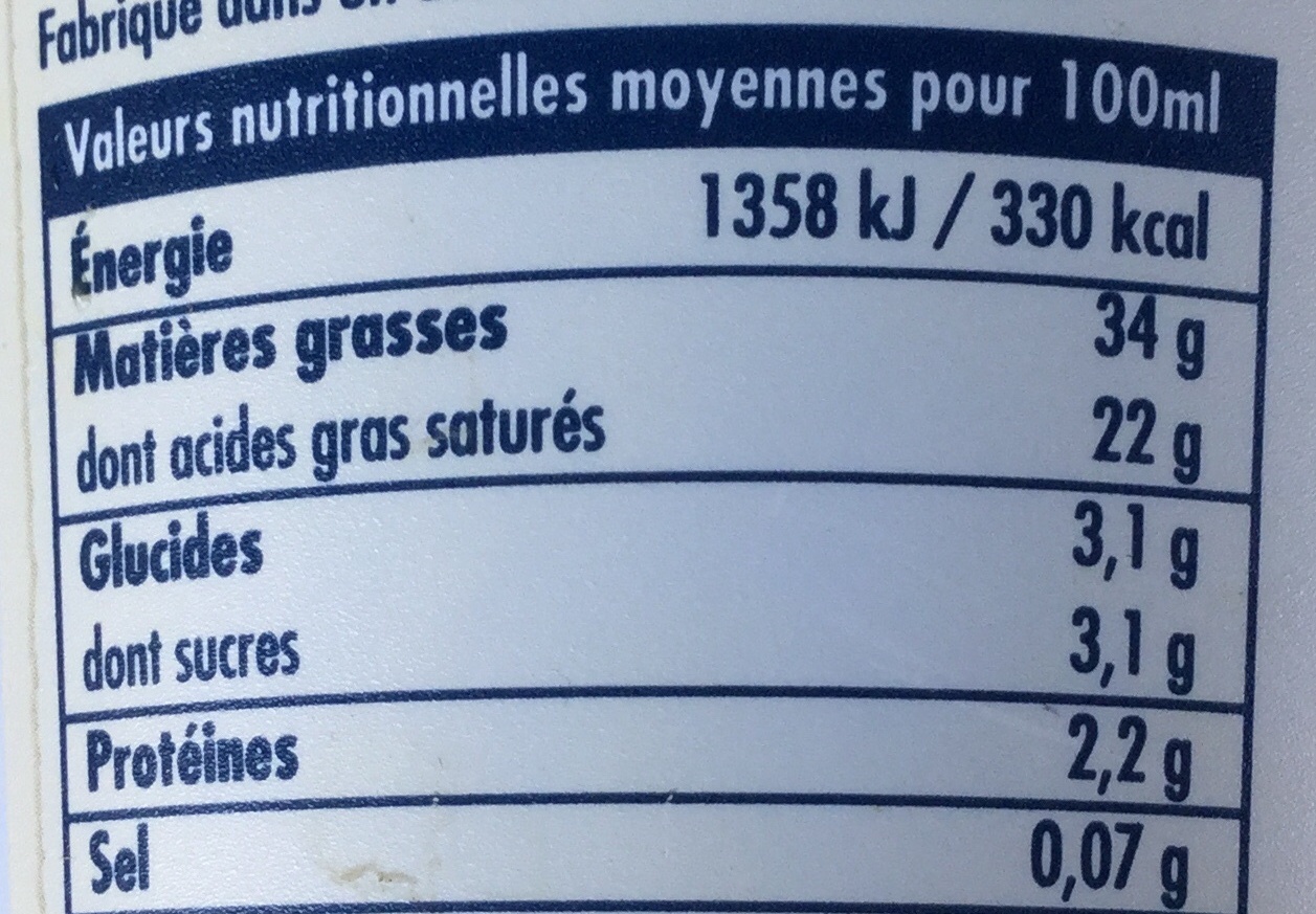 Crème fraîche epaisse entière - Nutrition facts - fr