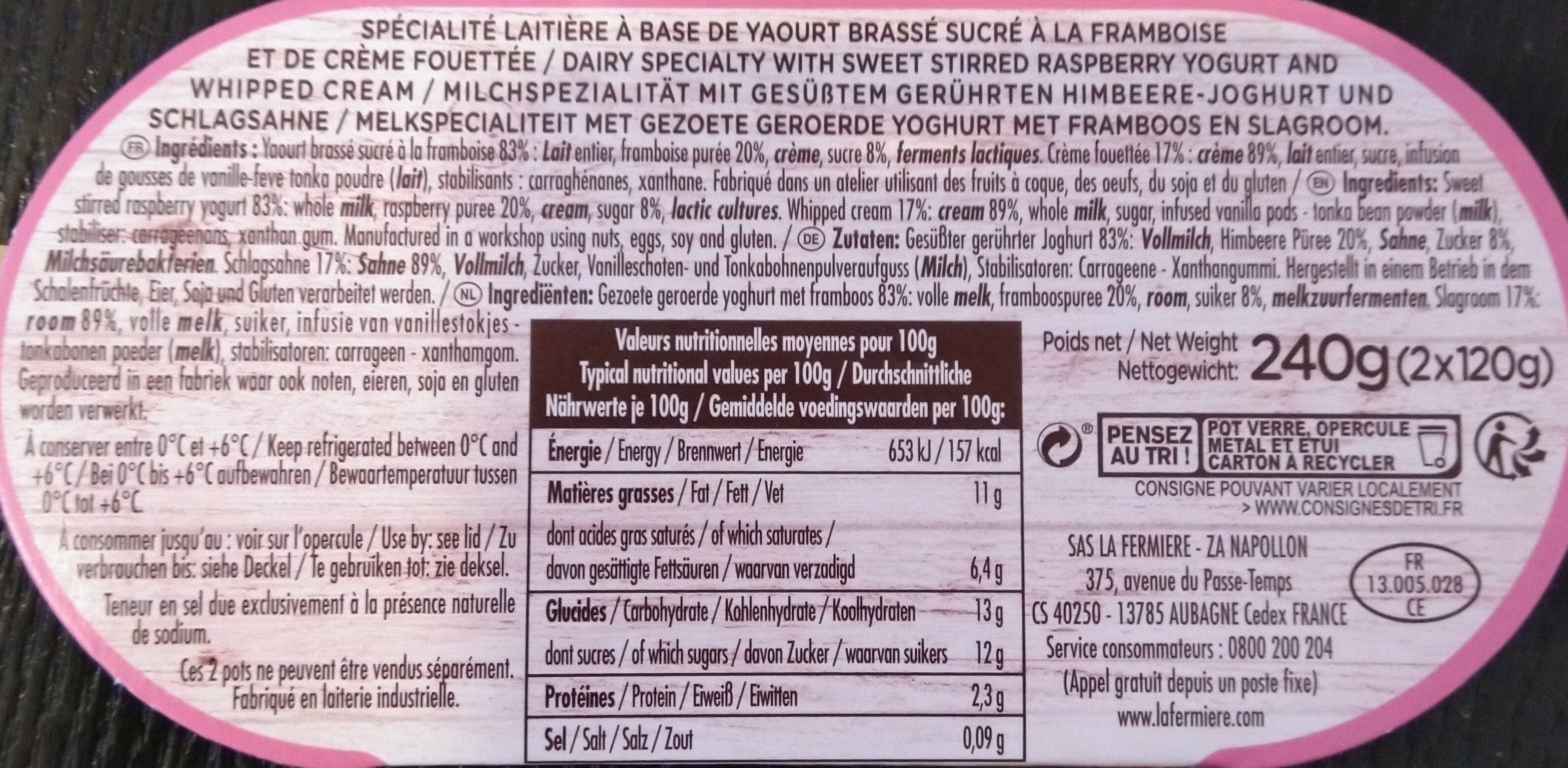 Le brassé framboise et sa crème fouettée - Ingredients - fr